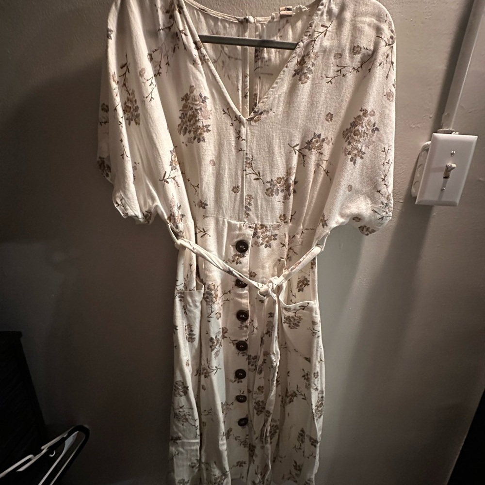 Floral Button-Down Dress with Tie Waist